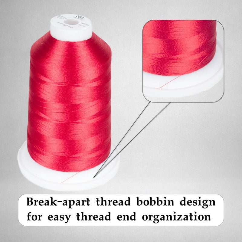 simthread Trilobal Polyester Thread – 5000M (5500yds) No.40 – Super Sheen, Tangle-Free – Built-in Thread Lock Spool – Compatible with Brother, Singer, Janome & More, Red-800 - Image 2
